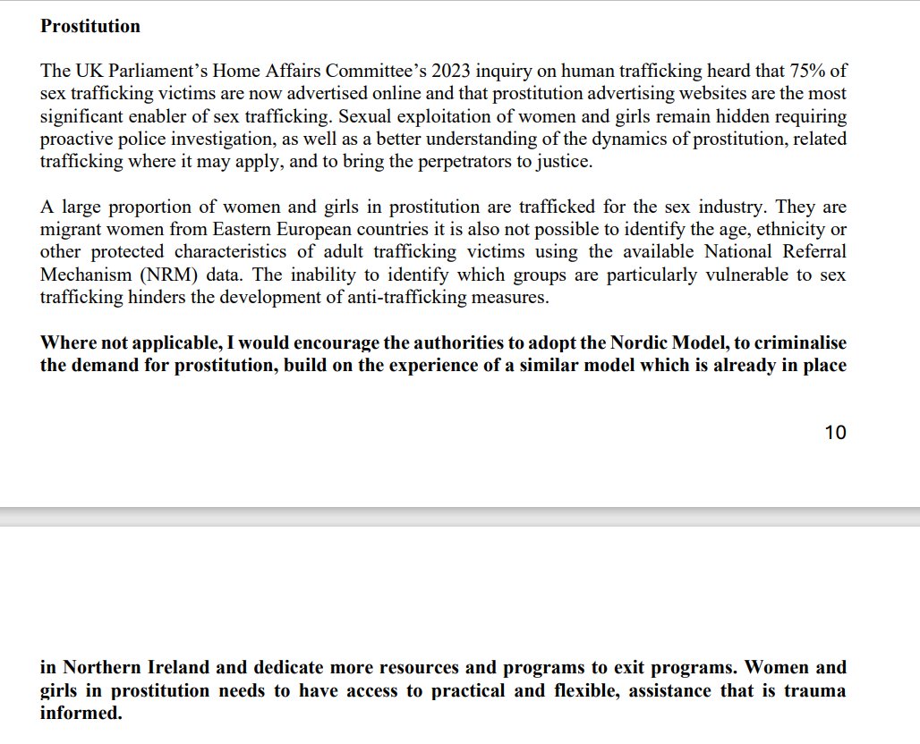Alexia_Fafara's tweet image. Thank you @UNSRVAW Reem Alsalem, for encouraging #UK authorities &quot;to adopt the Nordic Model, to criminalise the demand for prostitution [...] and to dedicate more resources and programs to exit programs&quot;. ohchr.org/sites/default/…
#endVAWG #EqualityModel