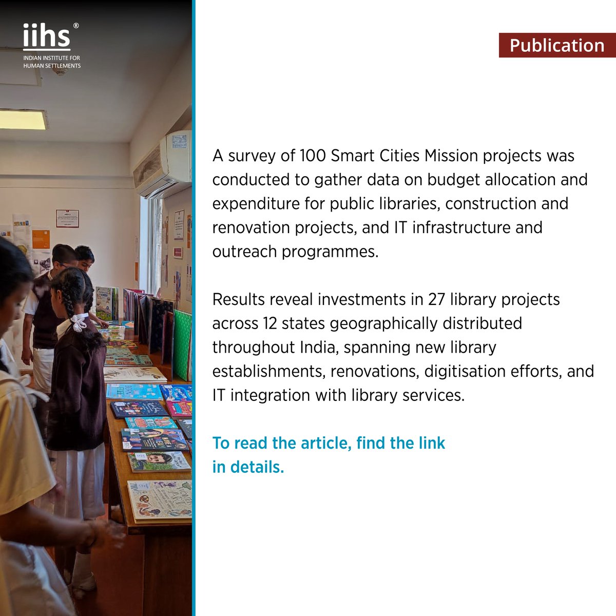 iihsin's tweet photo. Preedip, with the IIHS Library, along with others, has co-authored a research article, ‘Investing in Smart Cities: Enhancing Public Libraries for Quality Services in India’, in Public Library Quarterly.
Read the paper: https://t.co/i3rlgrd1sY
#IIHS_Researcher #IIHS_Publication https://t.co/UgXEsgTQ5G