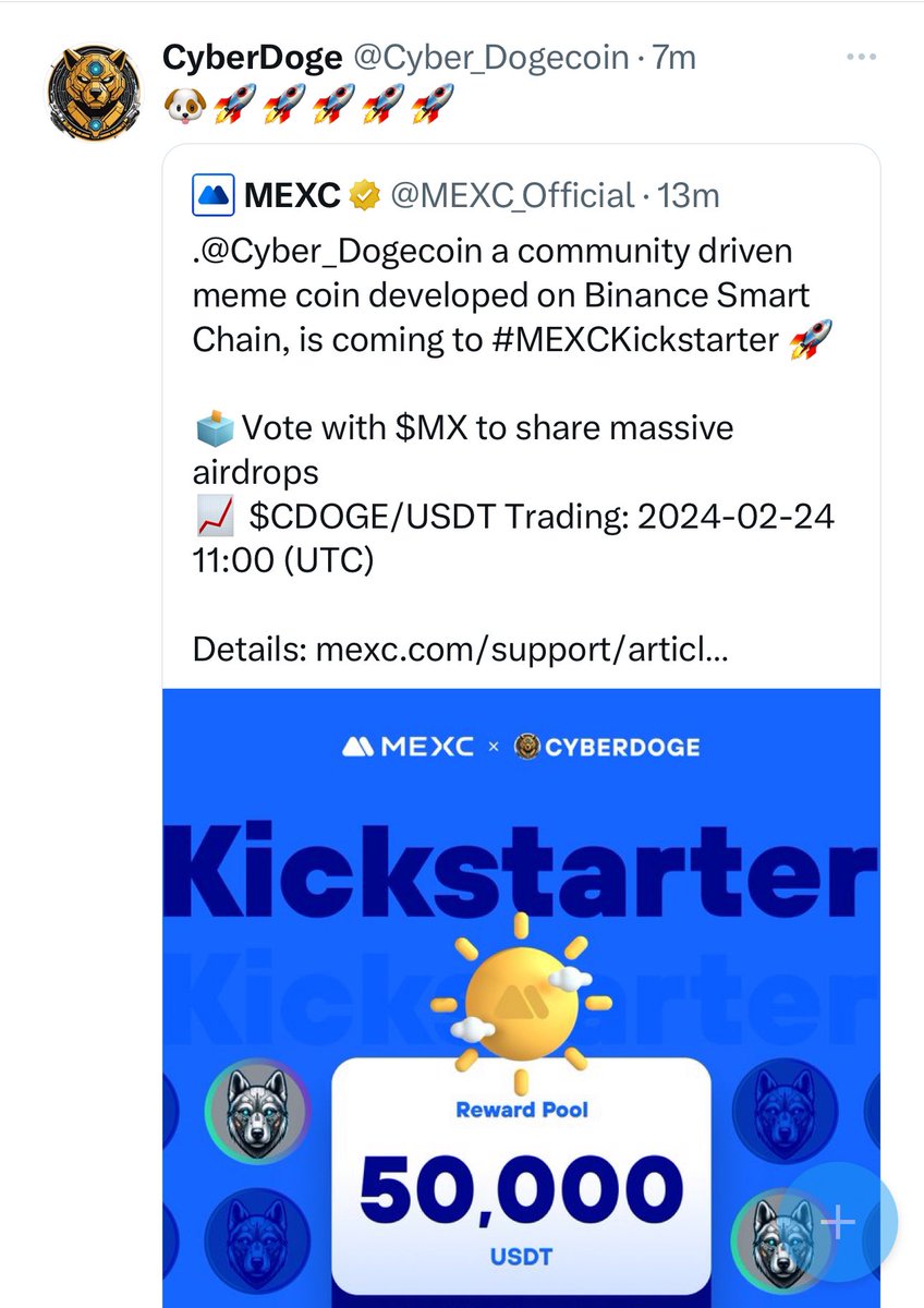 It’s Official : $CDOGE Trading Starts On MEXC Tomorrow And We Doing 500,000 $CDOGe Giveaway🚀🚀

Like , RT And Comment Your $CDOGE Wallet Address Below 🤑🤑🤑

( 5000 Wallet Addresses To Trigger The Giveaway ) 

👇👇👇