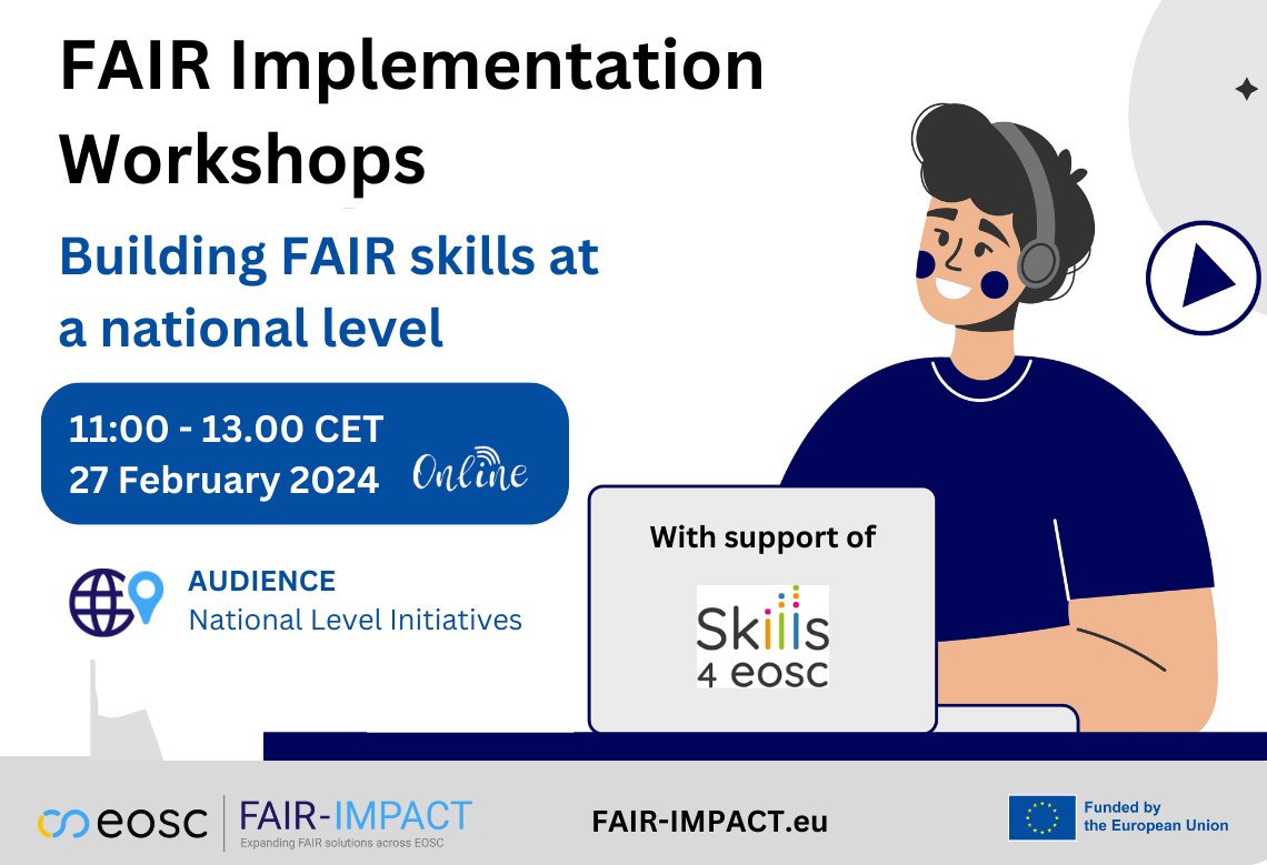 How to develop FAIR skills and competences at a national level and how should this aspect be reflected in a FAIR implementation plan? Learn it in the next @fairimpact_eu FAIR Implementation workshop on📆27/2 together with @Skills4Eosc. Register here 👉 edu.nl/ubv9p
