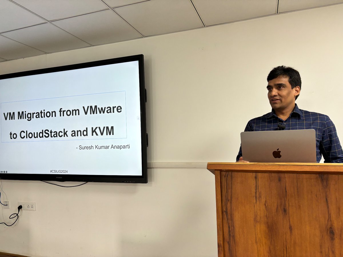 yadvrx's tweet photo. Most sought talk by @SureshAnaparti starts - Migrating VM from VMware to CloudStack and KVM #CSIUG https://t.co/XgFhPkbA1A