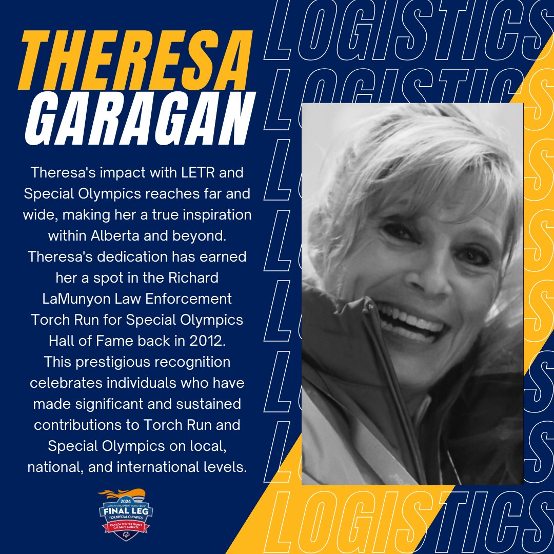 Join us in welcoming the incredible Theresa Garagan, completing our Final Leg Torch Running Team from the Calgary Police Service! 🏃‍♀️Theresa's dedication has earned her a spot in the Richard LaMunyon Law Enforcement Torch Run for Special Olympics Hall of Fame back in 2012!!!🔥🏅