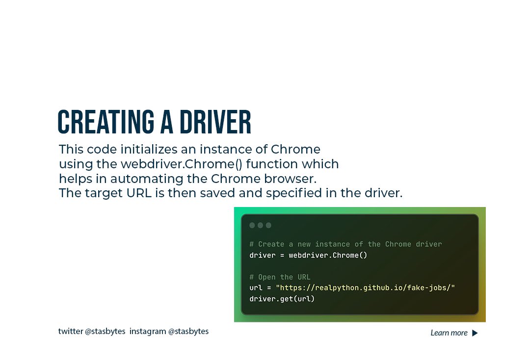 stasbytes's tweet photo. Web scraping with Selenium and Python involves using Selenium, a powerful browser automation tool, to interact with websites dynamically. Python serves as the scripting language to control Selenium and extract desired data from web pages. https://t.co/7IIfHOHdm8