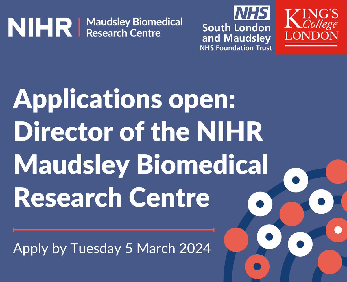 Applications are invited for the role of NIHR Maudsley BRC Director. The Director will provide leadership to our world-leading portfolio of experimental medicine and translational research in #mentalhealth, working with @KingsIoPPN @MaudsleyNHS. ➡️maudsleybrc.nihr.ac.uk/about-us/job-o…