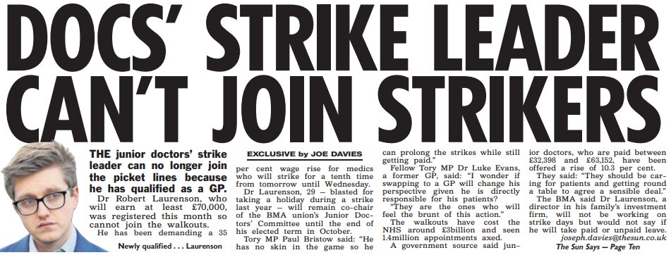 Exclusive - The co-chair of the BMA's Junior Doctor's Committee cannot strike this weekend because he is no longer a junior doctor thesun.co.uk/health/2611715…