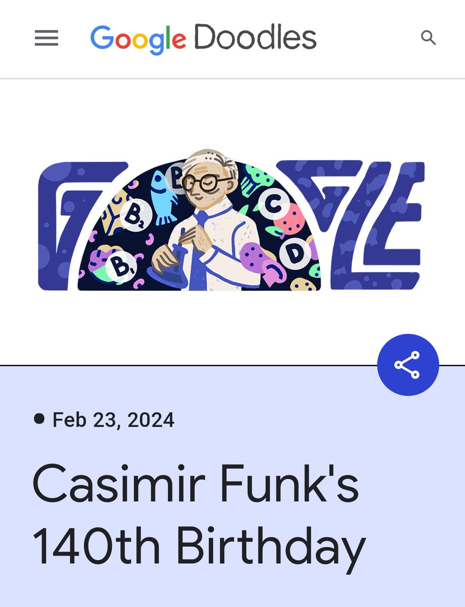 Irumwarraichh's tweet image. Today&apos;s #Doodle celebrates Polish-American biochemist Kazimierz Funk
 who was among the first to discover and introduce the concept of vitamins and essential nutrients needed for human health.
#GoogleDoodles 
#PremioLoNuestro 
#Article370 
#ONESPARK