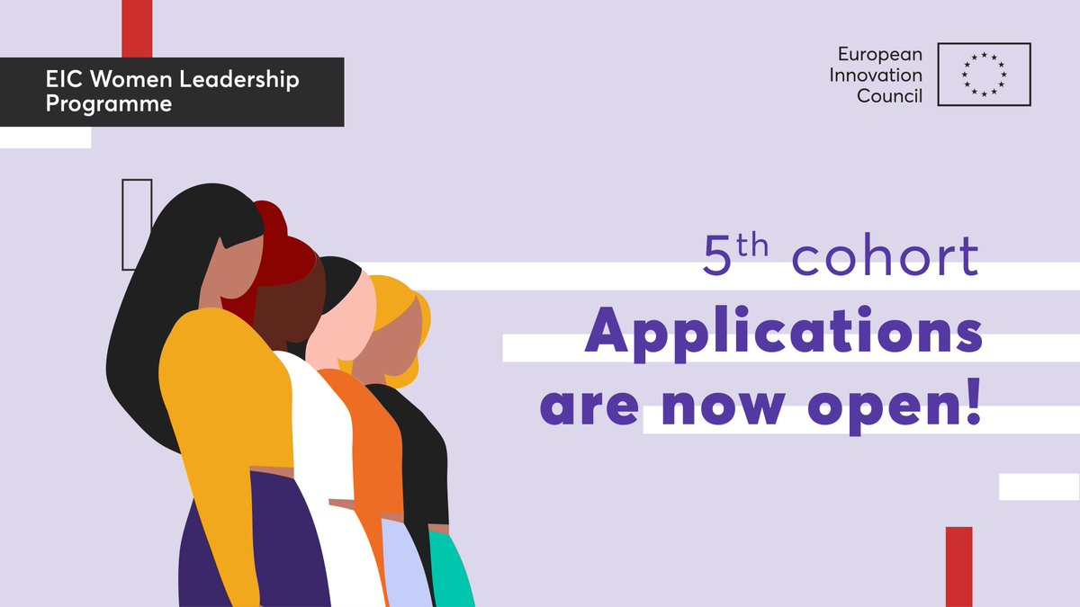 EUeic's tweet image. The 5️⃣th cohort of the Women Leadership Programme is here! 👩‍💼

If you are female researcher on an #eicTransition or #eicPathfinder project, don&apos;t miss this chance to speed up your leadership journey &amp;amp; boost your entrepreneurial skills. 🚀

Apply now 👉 bit.ly/WLP5thCohort