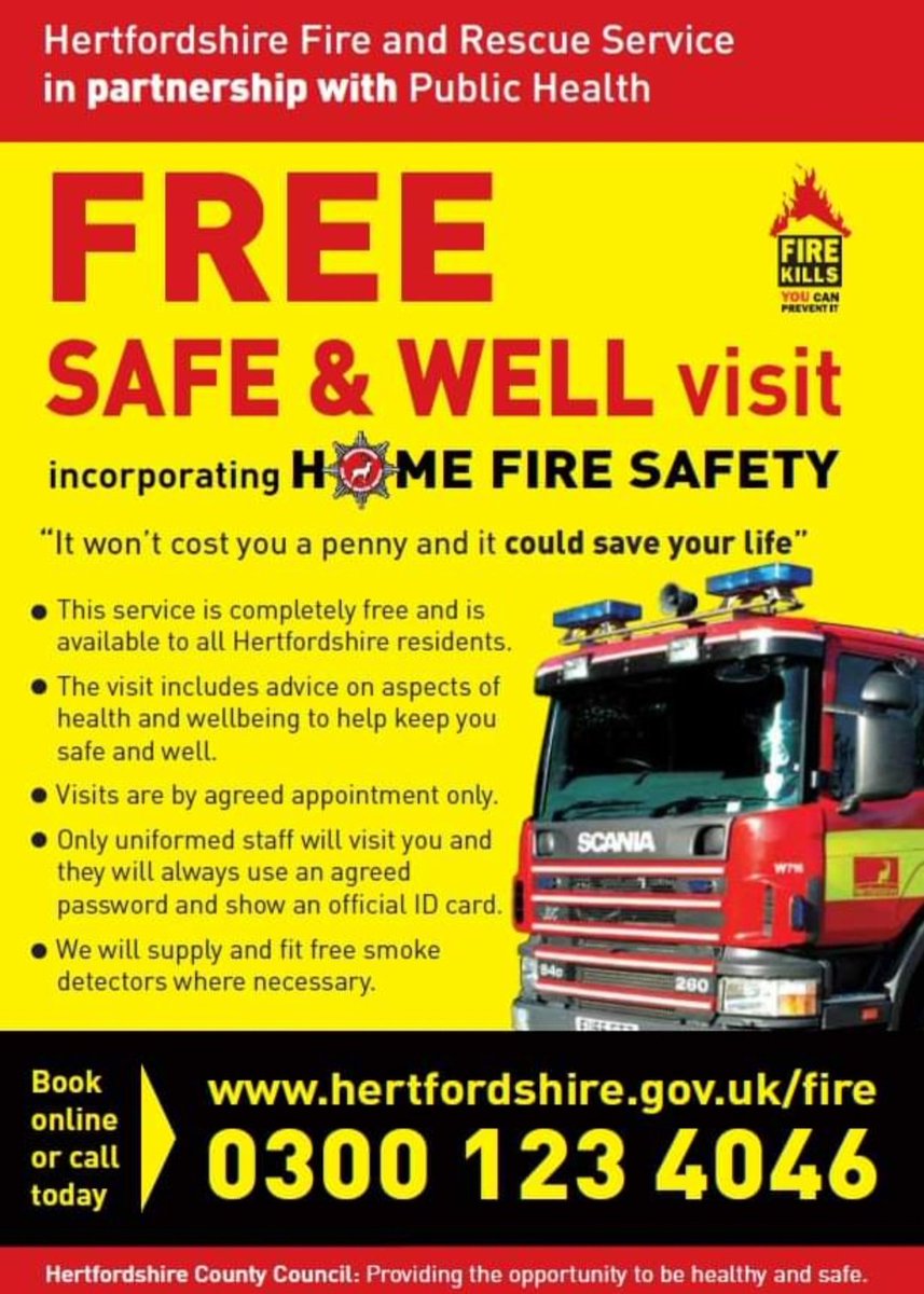 Do you have a working smoke alarm? 🔔
Would you like free advice on how to be safe at home and what to do if you have a fire? 🔥
Call the number below to book a home safety visit from your local fire crew! 🚒