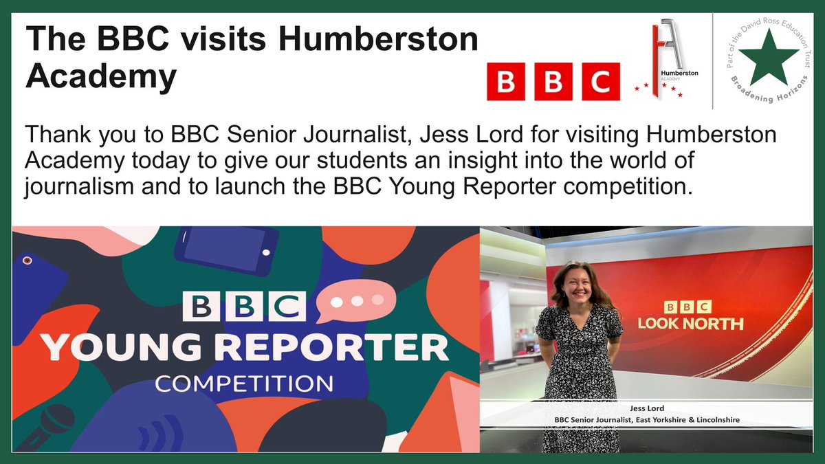 What a brilliant opportunity for our students to have Jess Lord from the BBC in today to deliver a PSHE lesson based around a career in journalism and also to launch the <a href="/BBCYoungReport/">BBC Young Reporter</a> competition.

Please click the link below to find out more.
bbc.co.uk/teach/young-re…