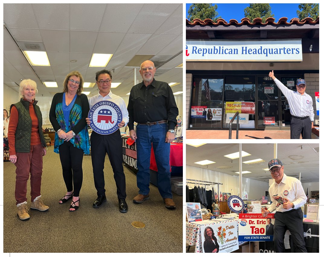 DrEricTao's tweet photo. I am thrilled to share with you the overwhelming support that has been pouring in from the San Luis Obispo Republican Headquarters for our campaign. Their enthusiasm is not just a nod of approval but a testament to the collective belief in our vision for California's future. https://t.co/WSLMfeFRwN