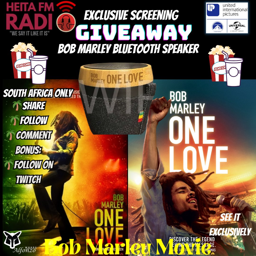 𝗚𝗜𝗩𝗘𝗔𝗪𝗔𝗬| Bob Marley One Love WIN Bob Marley Bluetooth Speakers! South Africa ONLY🇿🇦🤘 #BobMarleyOneLove #FreebieFriday 𝗛𝗢𝗪 𝗧𝗢 𝗘𝗡𝗧𝗘𝗥: ❤️ RT 💙Comment & tag @ friends ❤️ Follow me & @GiveawayGoat BONUS: 🖤🤍Follow me on Twitch twitch.tv/alfonzowords2