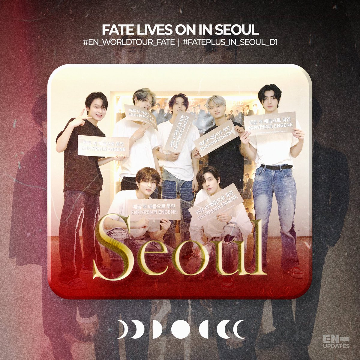 enhypenupdates's tweet photo. ENGENEs! Day 1 of FATE PLUS in Seoul kicks off tonight! Scream your hearts out as ENHYPEN sets the stage ablaze at KSPO Dome. ❤️‍🔥 

🔒 700 Replies &amp; RTs

FATE LIVES ON IN SEOUL
#EN_WORLDTOUR_FATEPLUS #FATEPLUS_IN_SEOUL_D1 #ENHYPEN #엔하이픈 @ENHYPEN_members @ENHYPEN https://t.co/mTKAUkmiCK
