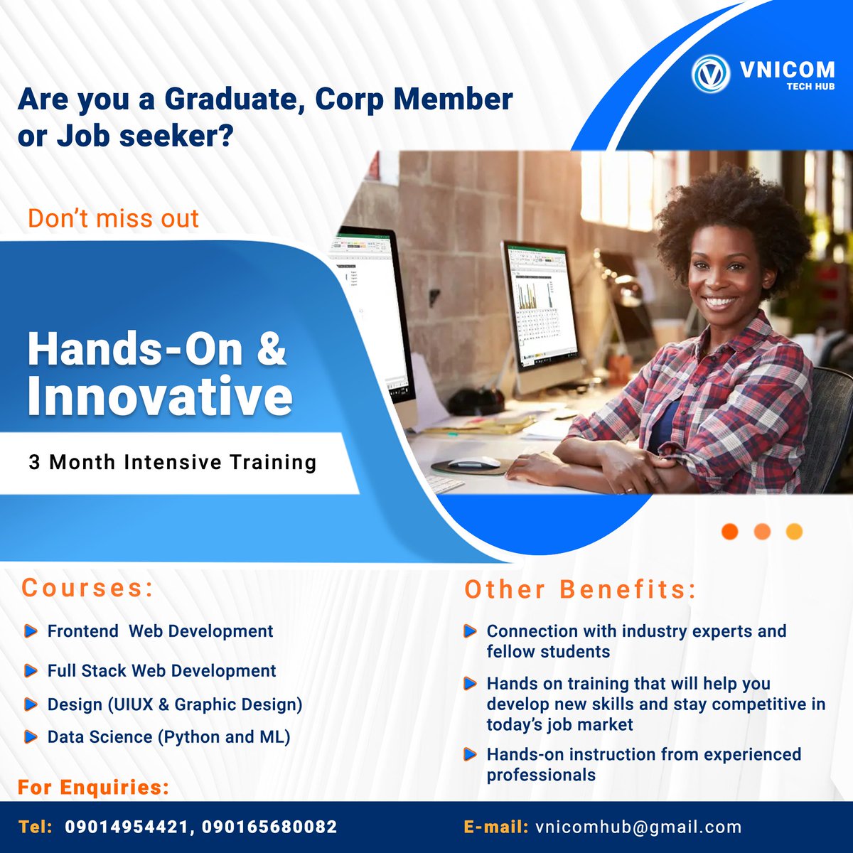 VnicomHub's tweet image. Ready to power up your future? :electric_plug:
Secure your spot for our March cohort and unlock endless possibilities in the world of technology.
Don't miss out on this opportunity to level up your skills!
#marchcohort #frontendwebdevelopment #fullstackwebdevelopment #datascience