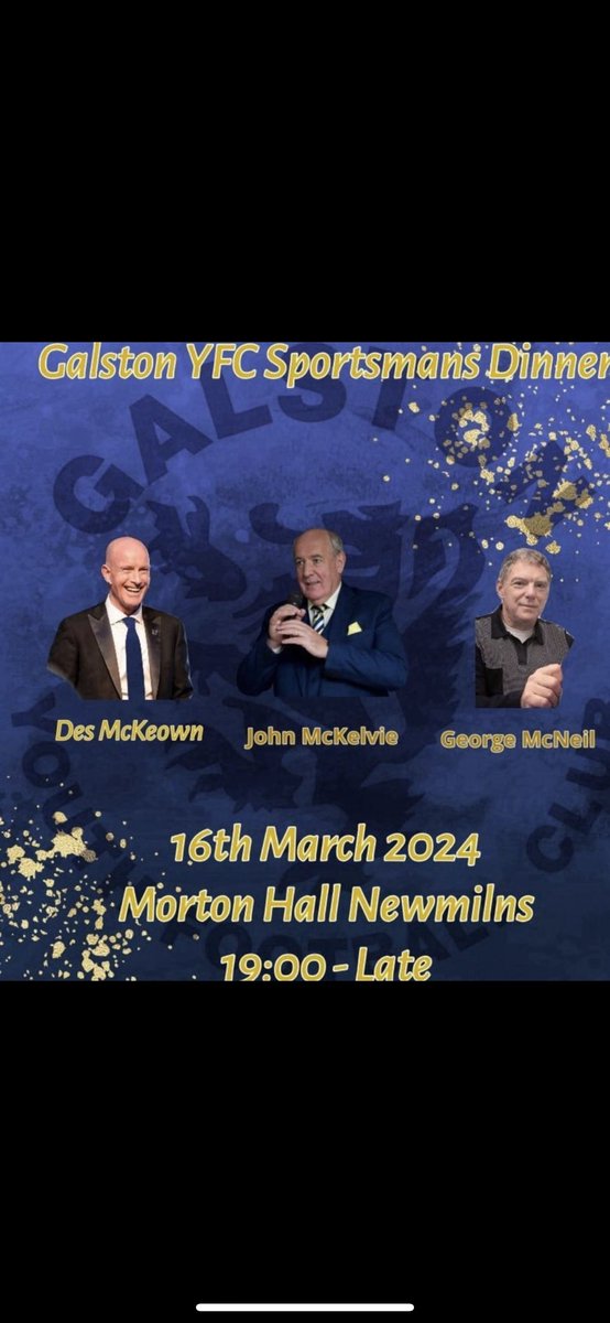 If anyone is or knows anyone who is interested in going to the Galston YFC sportmans dinner then get in touch🔵⚪️
