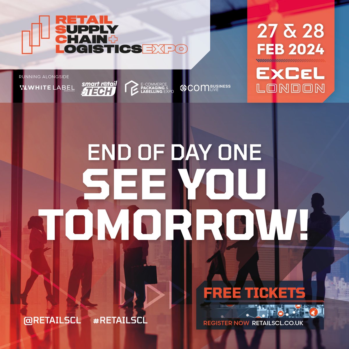 End of day one! What a day!

Thank you for attending day one and what an incredible day it has been!  

If you have lost your ticket, do not worry as we can re-print it at the entrance.

See you at 10am tomorrow! 🕝

#RetailSCL 🚛