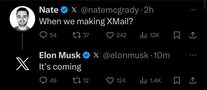 aapkasid's tweet photo. Elon is in no mood to spare anyone 📷XMail is Coming.. #Gmail https://t.co/JIMn4sy73N