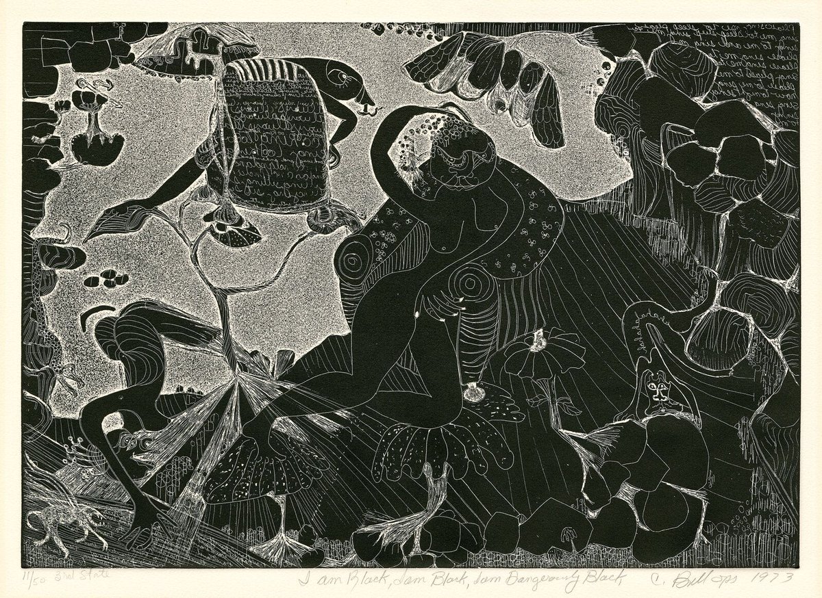 artistsofcolour's tweet photo. I AM BLACK, I AM BLACK, I AM DANGEROUSLY BLACK, Camille Billops, 1973 #blackarthistory https://t.co/k2lS9LbxKk