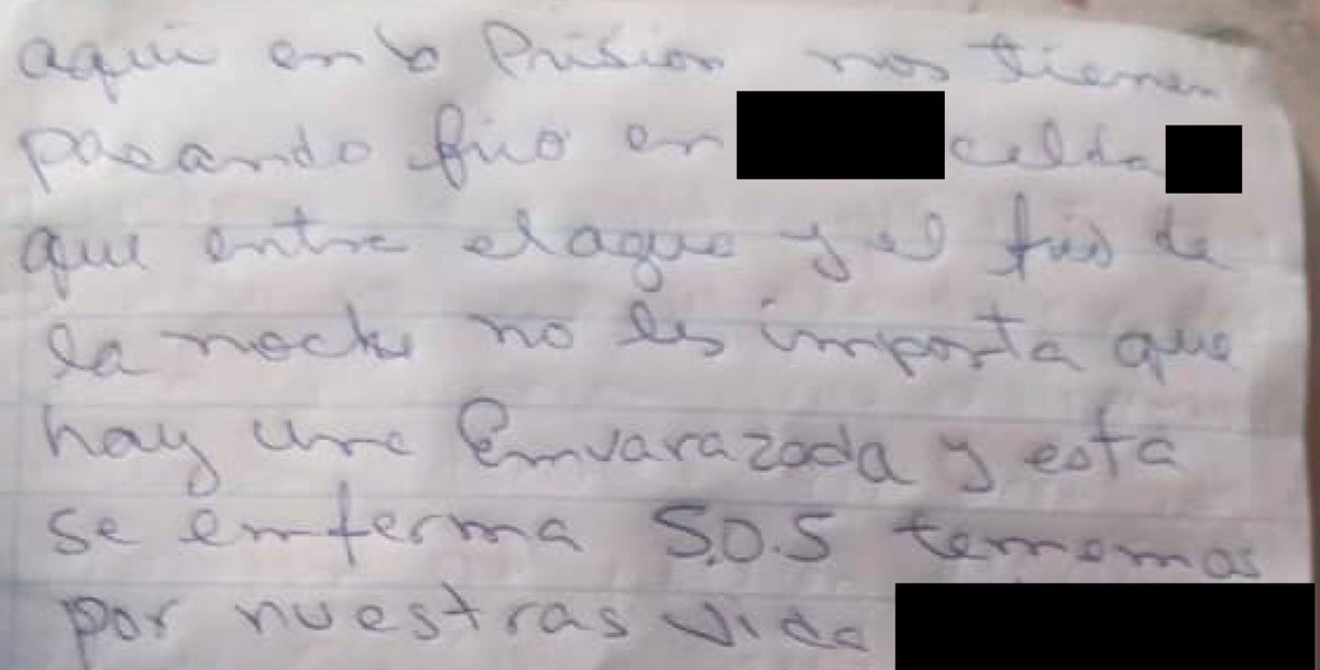 ⚡️Alerta SOS⚡️Nos llega hoy la carta de una reclusa del destacamento de Lisdany Rodríguez Isaac, a quien el régimen de #Cuba fuerza a abortar contra su voluntad:

"Nos tienen pasando frío en unas celdas que entra
el agua y el frío de la noche. No les importa que hay
una