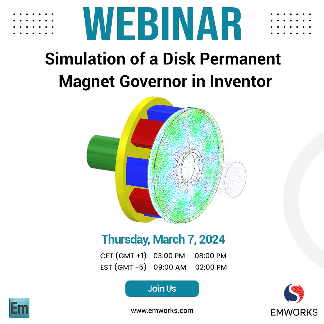 EMWorksInc's tweet image. Empower yourself to conquer design challenges with disk permanent magnet governors using cutting-edge EMWorks simulation tools. 
Join our dynamic webinar on March 7th for expert insights. 

Register at: emworks.com/events/webinar… 
#DesignOptimization #ElectromagneticTransients