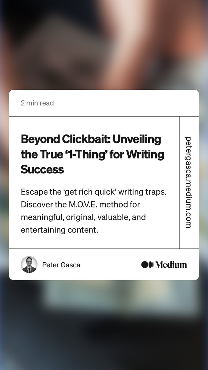 Beyond Clickbait: Unveiling the True ‘1-Thing’ for Writing Success … NO email sign up, NO paywall. 

petergasca.medium.com/beyond-clickba…
