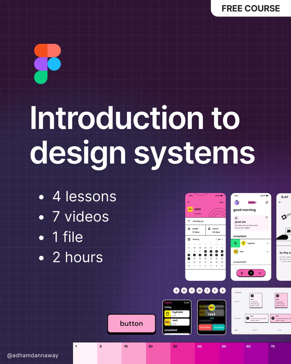 🔥 Free course by @figma: Introduction to design systems

This course will walk you through the entire design system journey—from fundamental concepts, to building and documenting your system.

📚 4 lessons
▶️ 7 videos
📂 1 file
🕓 2 hours

Link below 👇

#designsystem #ux