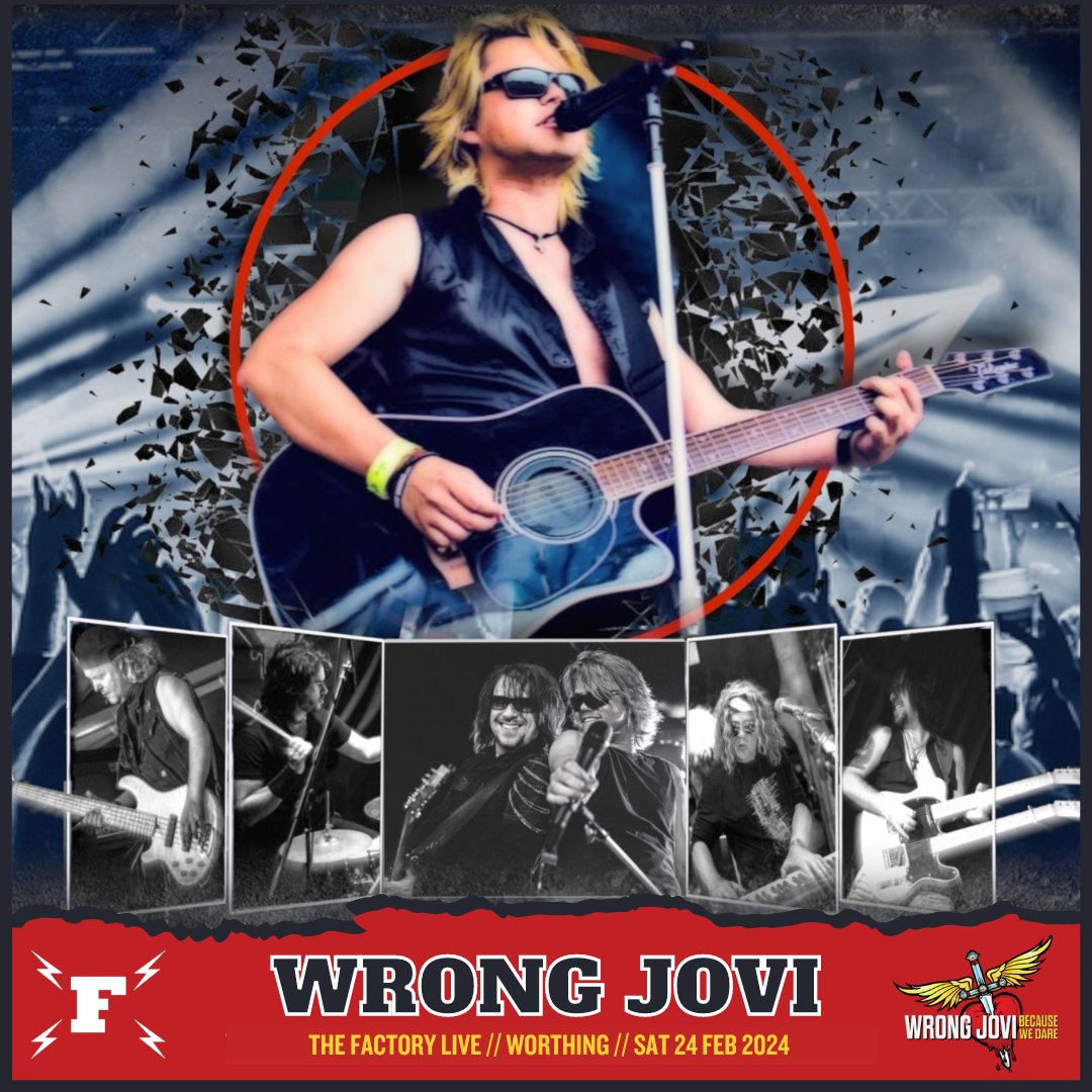TONIGHT AT THE FACTORY LIVE WORTHING
@wrongjovi 🎸
DOORS 7PM // TICKETS £14 (ADV) 🎟👇
The best Bon Jovi Tribute in the world featuring some of the UK's finest musicians, with a set crammed full of sing-a-long anthems you're guaranteed a cracking night! 
thefactorylive.co.uk/event/wrongjovi