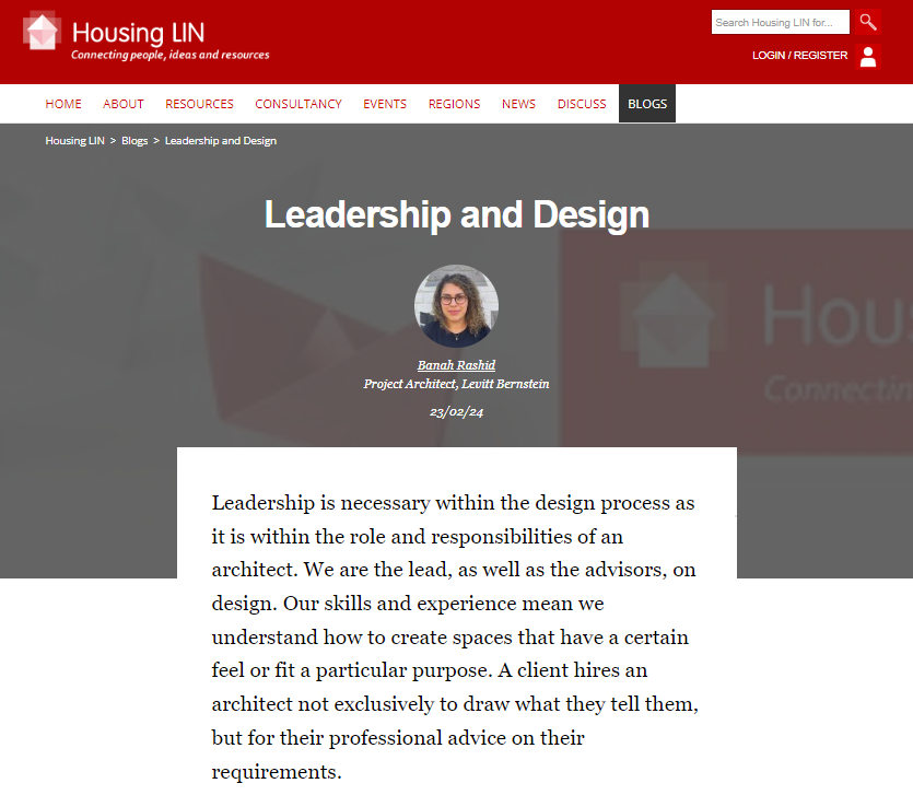 HousingLIN's tweet image. @LevittBernstein&apos;s Banah Rashid shares how and why leadership is necessary within the #design process and reflects on her experience on the #FutureLeaders Programme!

🔗Read this #HLINblog &amp;amp; attend next week&apos;s #HLINSummit24 session on leadership: housinglin.org.uk/blogs/Leadersh…