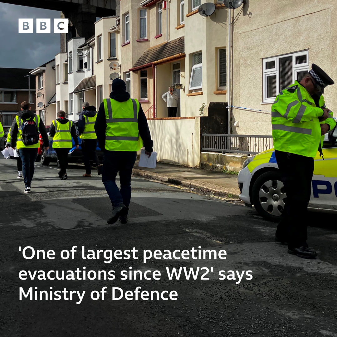 Army and navy personnel are working with Plymouth City Council and emergency services to evacuate residents along the route the unexploded bomb will take from the Keyham area to the Torpoint Ferry slipway before being disposed of at sea. More here: bbc.in/48pBOxb