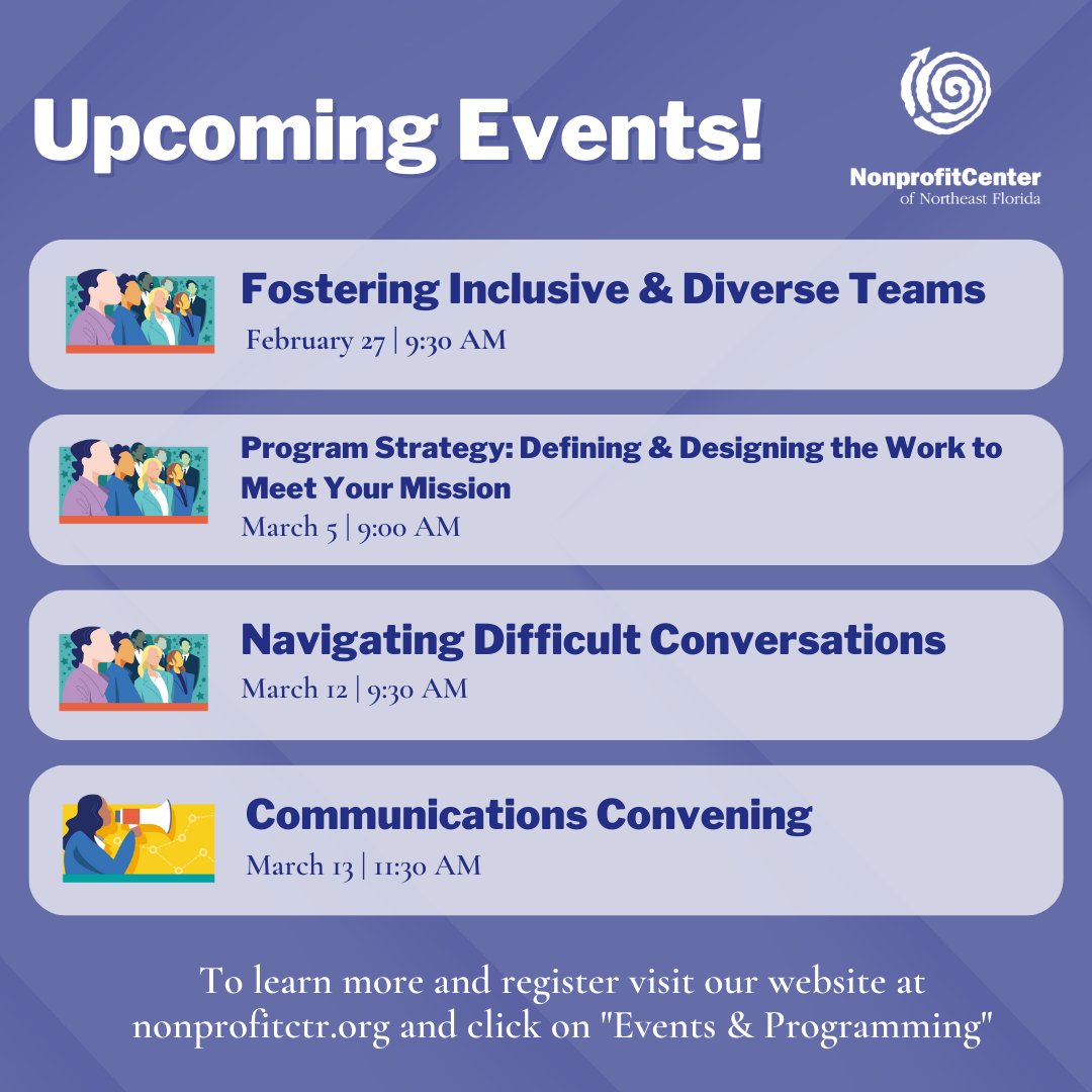 Join us for these upcoming programs and trainings at the Nonprofit Center. You can learn more and register at nonprofitctr.org