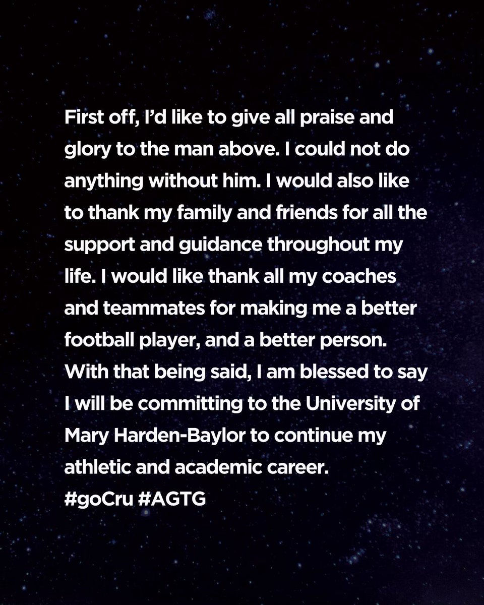 #Committed #goCru 
<a href="/Coach_Brace/">Nick Brace</a> <a href="/CruFootball/">UMHB Football🏈</a> <a href="/CoachHankCarter/">Hank Carter</a> <a href="/omar8a33/">Omar Ochoa</a> <a href="/TommyMangino/">Tommy Mangino</a> <a href="/TFlanders405/">Timothy Flanders</a> <a href="/Coach_Luedecke/">Coach_Luedecke™</a>