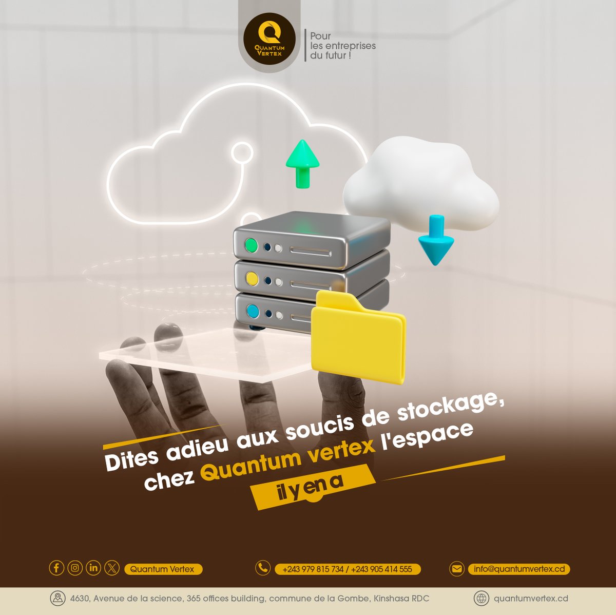 QuantumVertex's tweet image. Libérez-vous des soucis informatiques avec notre solution Cloud complète ! Optez pour la simplicité et l'efficacité.
Contactez-nous pour en savoir plus sur: info@quantumvertex.cd 
#CloudComputing #SolutionsInformatiques