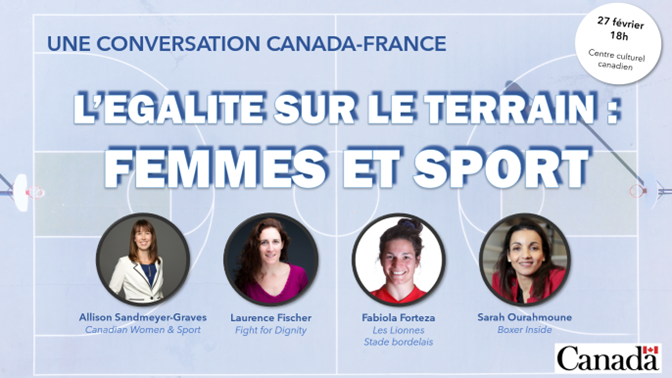 [#Rencontre] Pour la #JournéeDesDroitsDesFemmes et à 150 jours des Jeux #Paris2024, une conversation 🇨🇦🇫🇷 autour du #sport comme acteur &amp; outil d'égalité. 💪🏽🌟Rendez-vous le 27 février à 18h au Centre culturel canadien.🗓️
Inscription obligatoire ➡️ egalitesurleterrain.splashthat.com