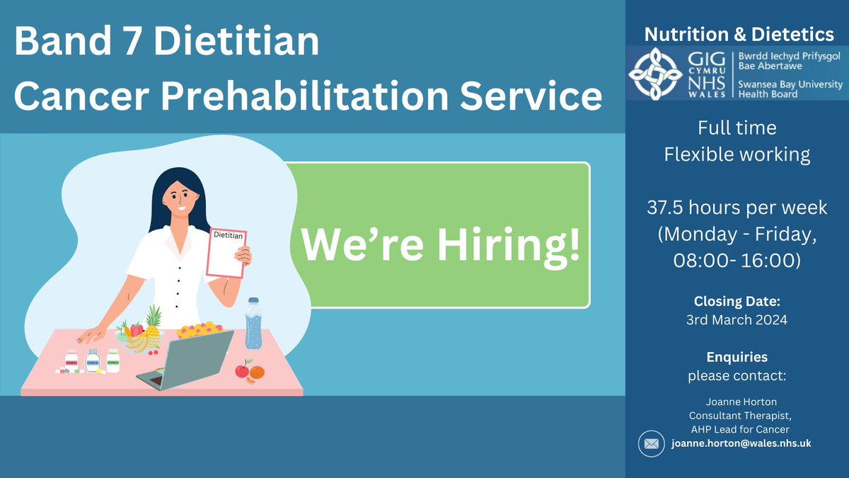 Swansea Bay UHB Dietetics (@sbuhbdietetics) on Twitter photo We are hiring! Click on the link to find out more about this exciting new opportunity with Cancer Prehabilitation Services: sbuhb.nhs.wales/work-for-us/jo… #NHS #jobs #dietitian <a href="/SwanseabayNHS/">Swansea Bay NHS</a> #cancerservices #Prehab #SBUHB <a href="/SwanseaBayjobs/">Swansea Bay NHS Recruitment</a> #recruitment We are hiring! Click on the link to find out more about this exciting new opportunity with Cancer Prehabilitation Services: sbuhb.nhs.wales/work-for-us/jo… #NHS #jobs #dietitian <a href="/SwanseabayNHS/">Swansea Bay NHS</a> #cancerservices #Prehab #SBUHB <a href="/SwanseaBayjobs/">Swansea Bay NHS Recruitment</a> #recruitment
