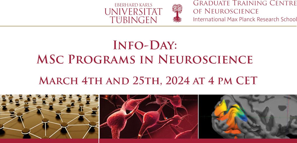 Come to our Info-Day on March 4 or 25 at 4 pm CET! We answer all your questions about our three #MSc programs: Neural and Behavioural Sciences, Computational #Neuroscience and Cellular and Molecular Neuroscience! Register here for the Zoom details: shorturl.at/nvELT