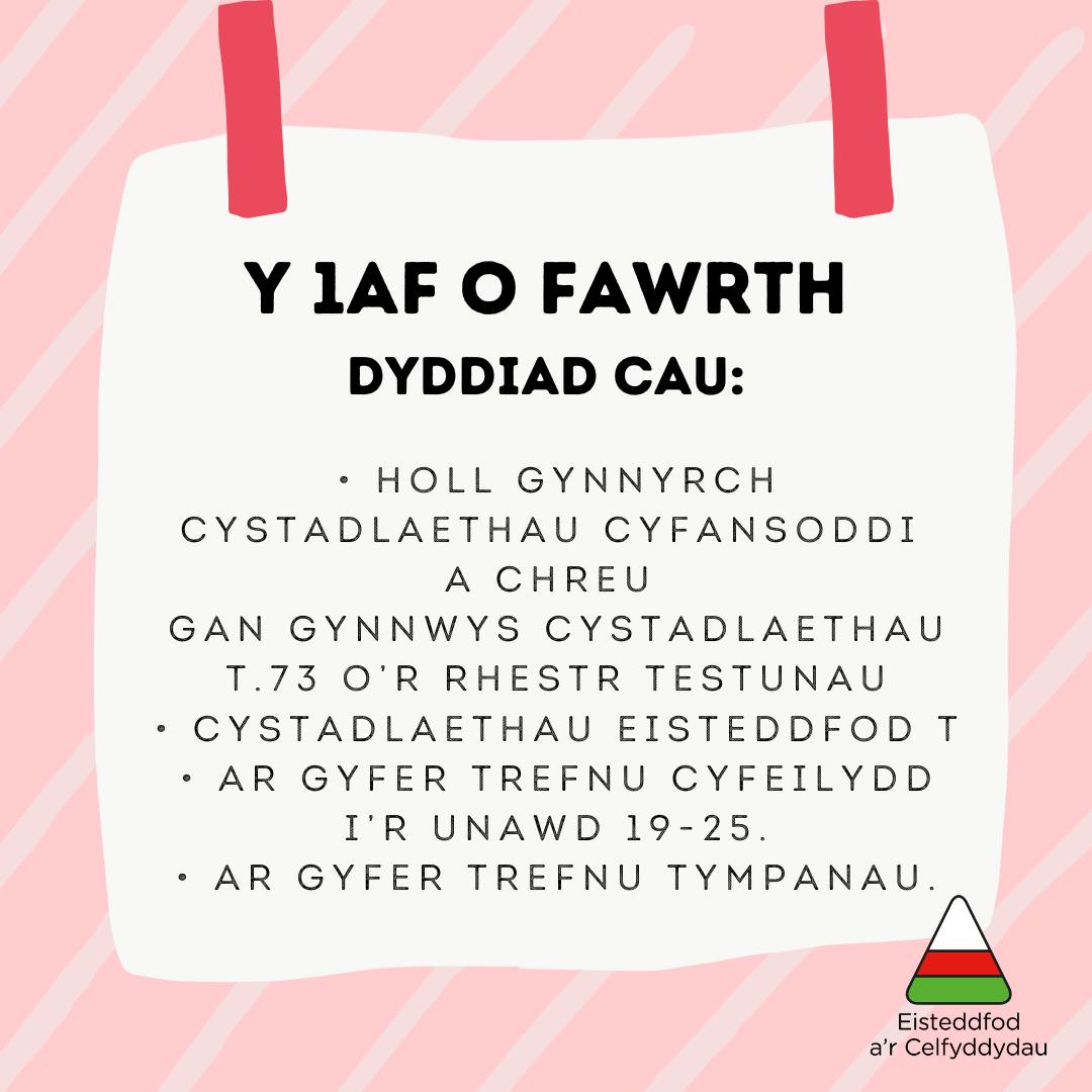 📷 Dim ond wythnos sydd i fynd tan y dyddiadau cau yma. To register and for more information on competing: bit.ly/3sWcAYA Urdd Gobaith Cymru