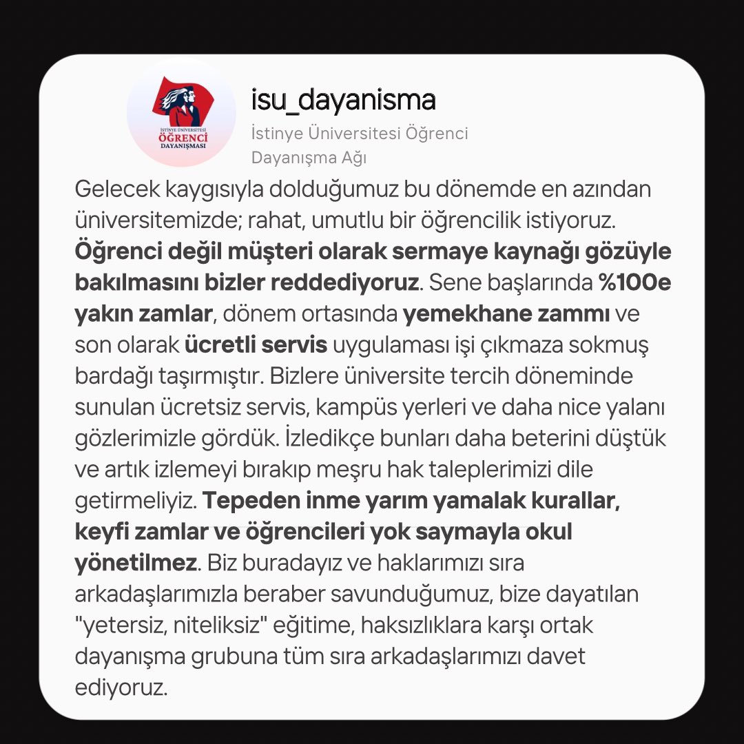 #müşterideğilöğrenciyiz
#isüdayanışma
#istinyeüniversitesi