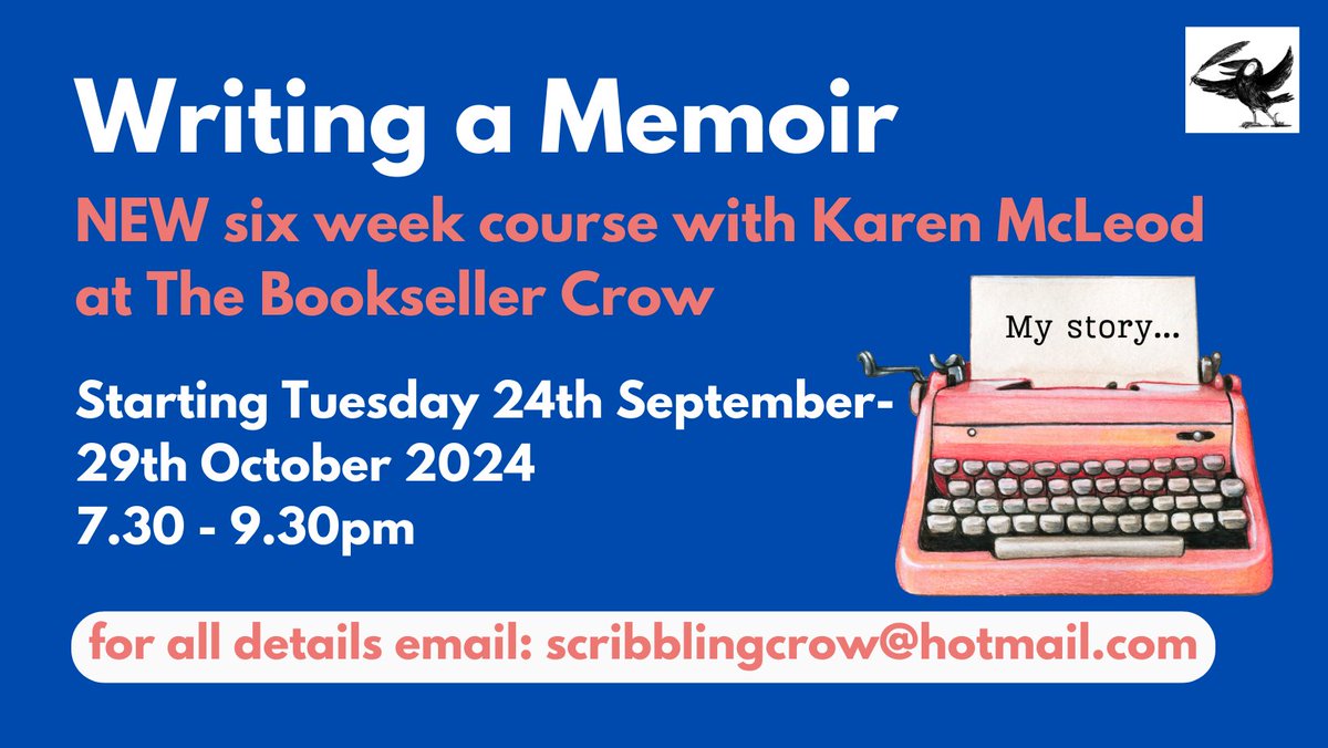 Exciting news! My inaugural Memoir Writing course will be starting in September @booksellercrow. PLUS there's new dates for the usual Creative Writing course. For more details go here: booksellercrow.co.uk/about/creative… #memoir #creativewriting #motivation #SE19 #Penge #Croydon #writers