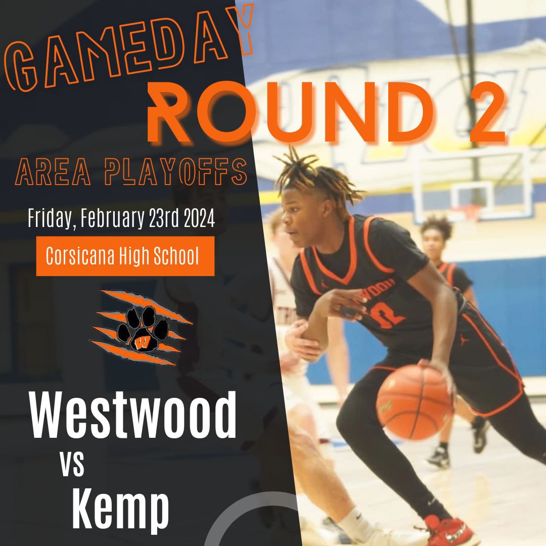IT’S GAMEDAY PANTHER NATION!🔥🏆 Round 2, let’s go!!! #arearoundplayoffs #goldball @WestwoodDNA 📍Corsicana High School 🆚 Kemp Yellowjackets ⏰7:30