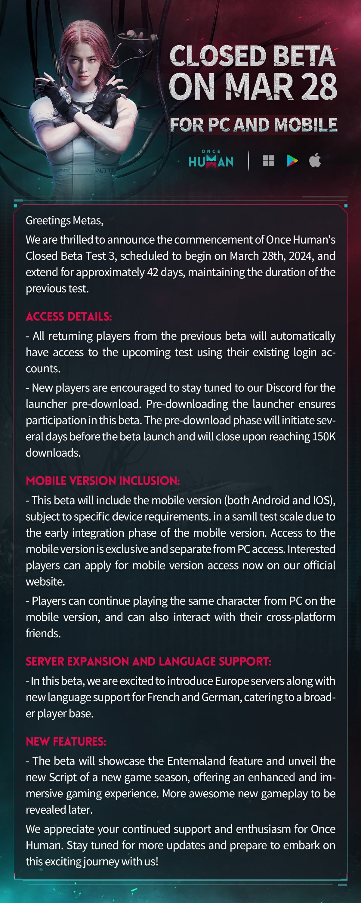 Once Human on X: &ldquo;The highly anticipated CBT3 will start on March 