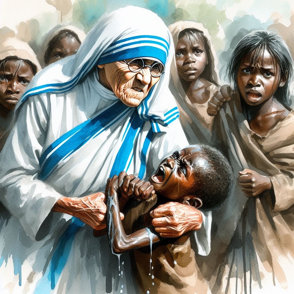 'make a watercolor painting of mother Teresa fighting against poverty' copilot.microsoft.com/images/create/… copilot.microsoft.com/images/create/… @Abebab @GaryMarcus @ChombaBupe @rao2z