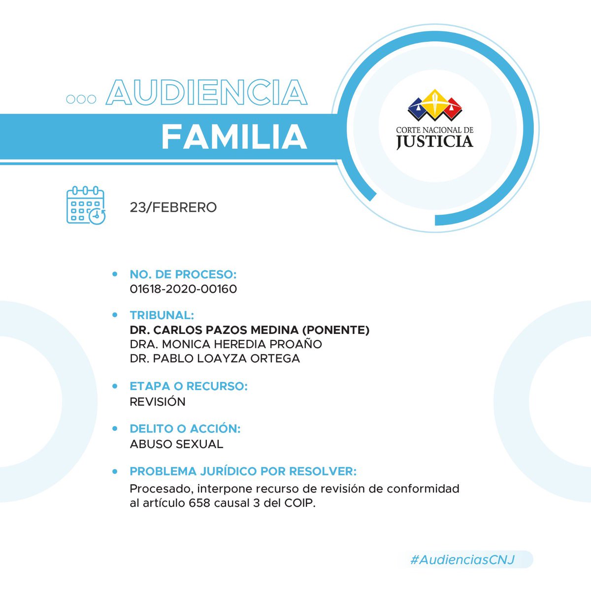 🔵#SalaFamiliaCNJ | Analiza la fundamentación del recurso de revisión, de conformidad con el artículo 658 causal 3 del Código Orgánico Integral Penal (COIP). 

#AudienciasCNJ
