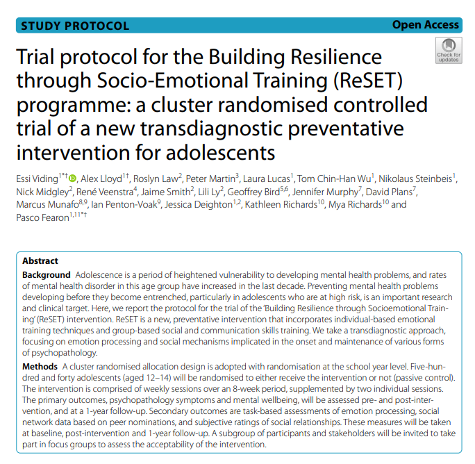 The ReSET protocol paper is now published in Trials! Read more about our intervention here: trialsjournal.biomedcentral.com/articles/10.11…