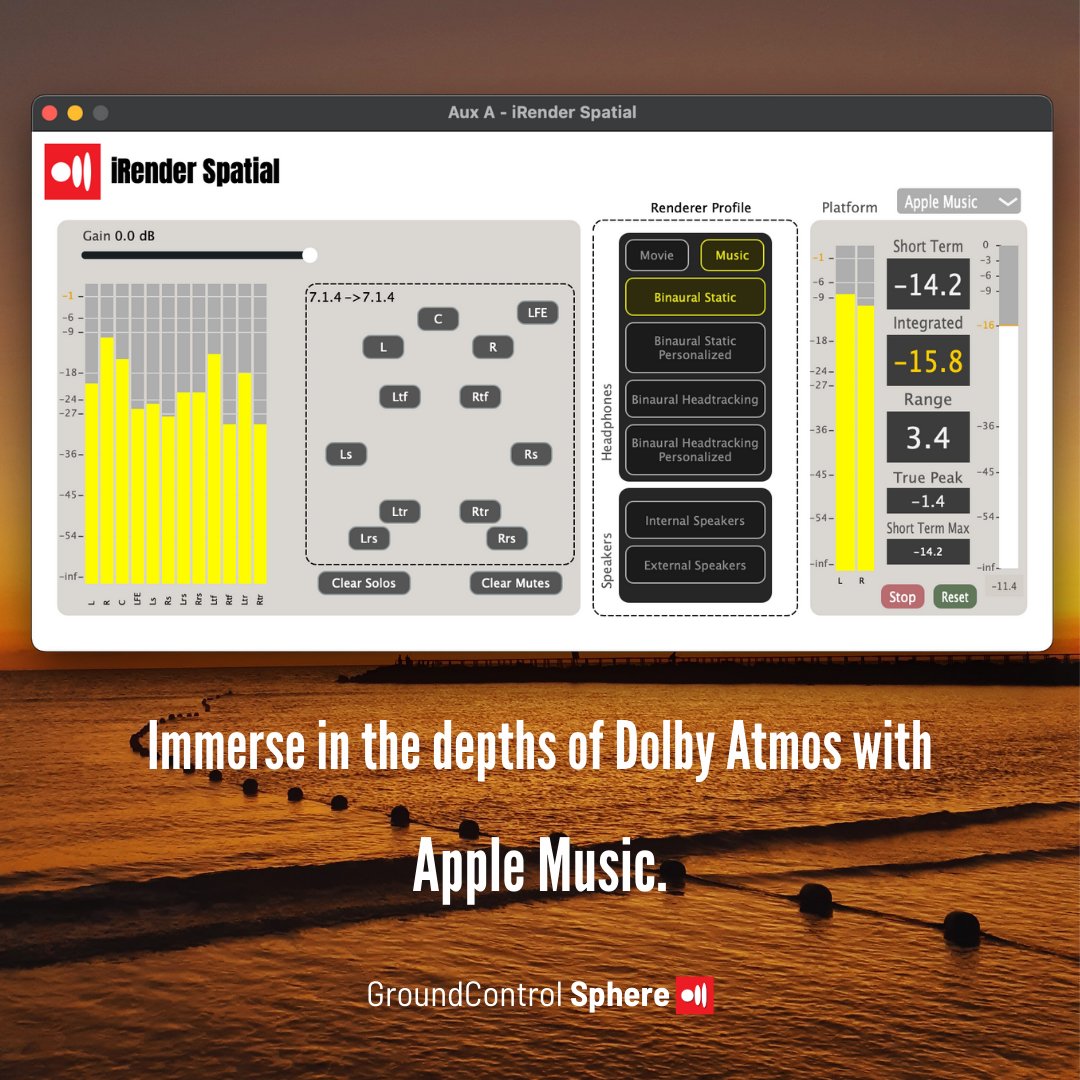 GingerAudioUK's tweet image. iRender is available for free to all Sphere users.
Immerse in the depths of Dolby Atmos with Apple Music.
Link: gingeraudio.com/irender/
#GroundControlSphere #Sphere #AudioSetup #Binaural #AppleMusic