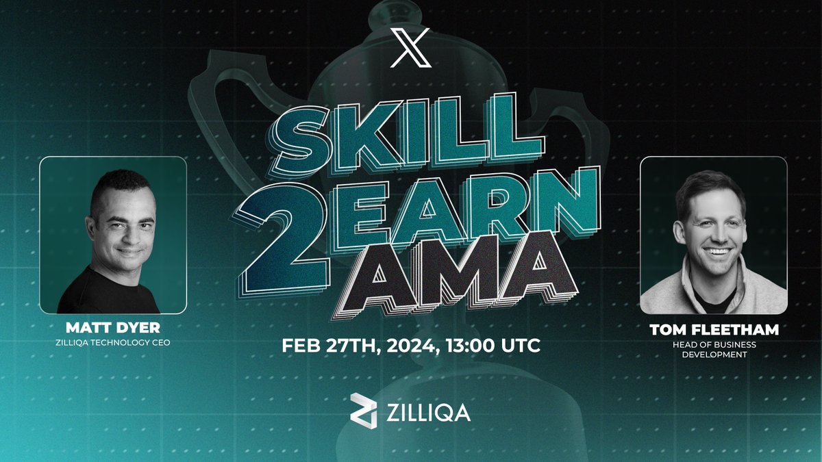Join Zilliqa Technology CEO @MattDDyer and Head of Business Development Tom Fleetham as they discuss Zilliqa’s pioneering approach to #GameFi - our new #Skill2Earn model. See you on X Spaces next Tuesday at 13:00 UTC. Set your reminder in the comments! ⬇️