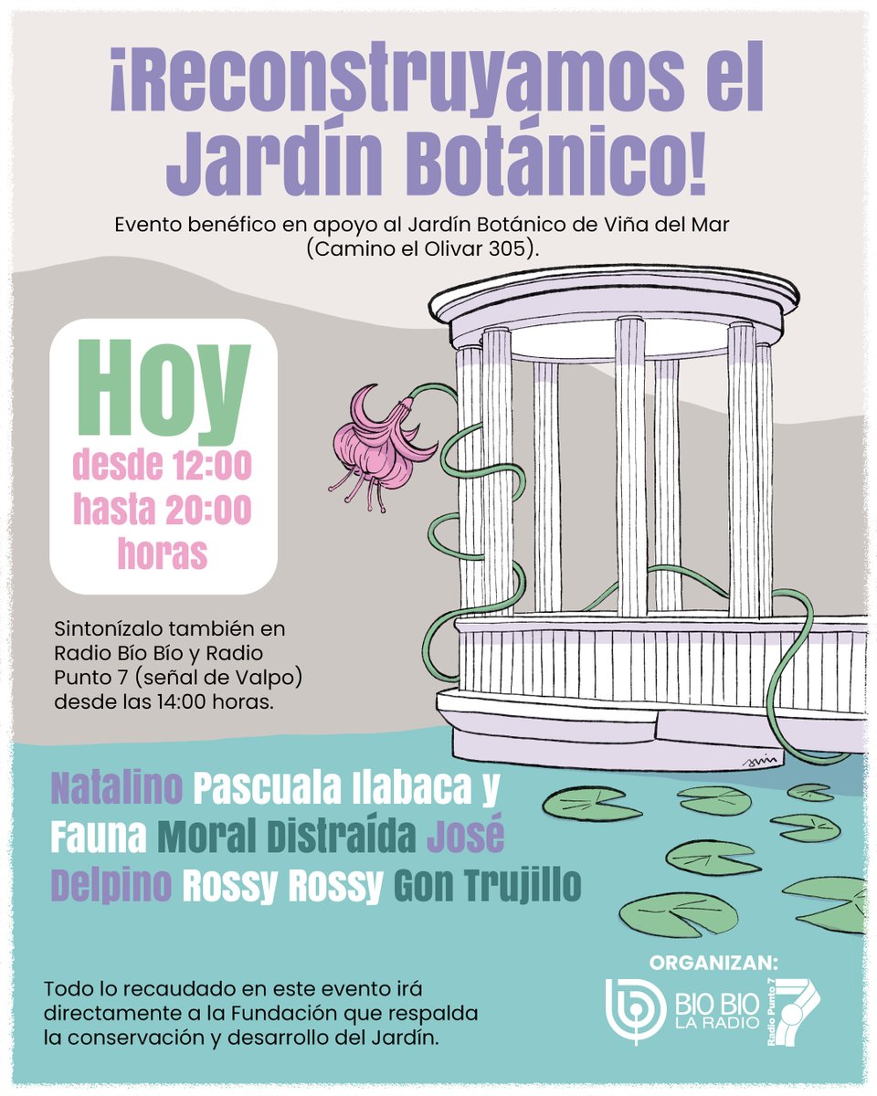 Ayudemos a reconstruir el Jardín Botánico de Viña del Mar. Desde las 12.00 horas hasta las 20.00 horas habrá un evento benéfico para colaborar con la causa. ¡Únete!