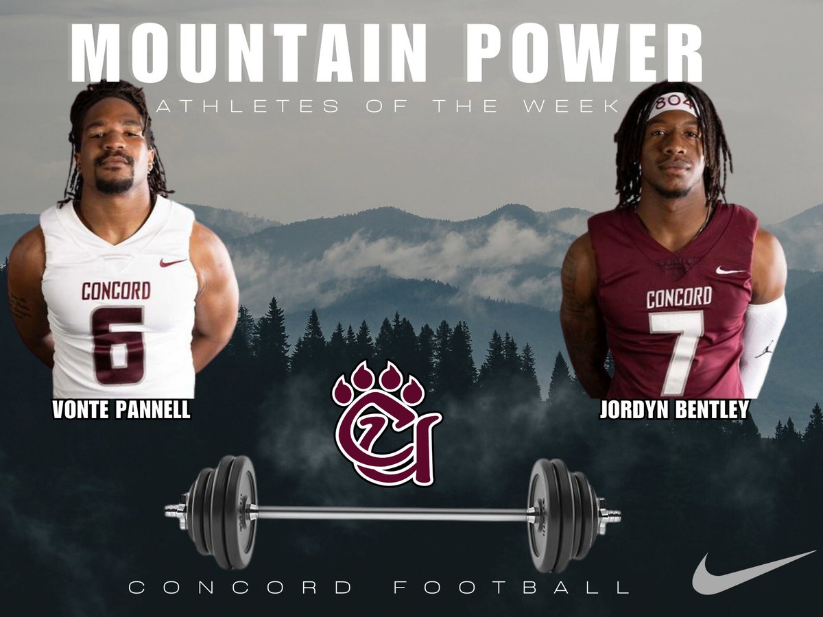 Concord University Football (@concordfootball) on Twitter photo This weeks Mountain Power athletes of the week are
<a href="/vontepannell/">Vonte</a> & <a href="/jb_toolive/">Jordyn Bentley</a>
#CUlture This weeks Mountain Power athletes of the week are
<a href="/vontepannell/">Vonte</a> & <a href="/jb_toolive/">Jordyn Bentley</a>
#CUlture