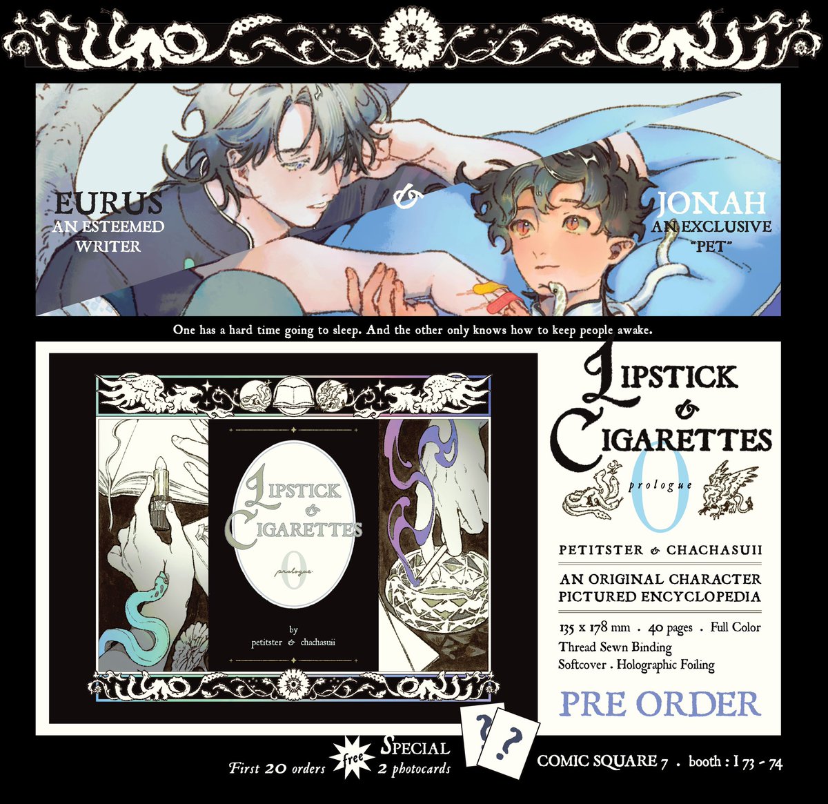 #CQ7 PRE-ORDER
💄🚬 Lipstick &amp; Cigarettes - prologue
by <a href="/petitster/">ปต.🎉 CA10 : B 17-18</a> &amp; <a href="/chachasuii/">chachasuii</a> 

💌รับที่งาน #CQ7 หรือส่งทางไปรฯ นะคะ &gt;&lt;
✨SPECIAL
20 order แรกจะได้รับ photocard สุ่ม 2 ใบด้วยค่ะ อะฮือออ

✸

forms.gle/id2jBiPvDgUZfz…
PRE ORDER UNTIL
🩵 29 MARCH - 🕚 23.59
