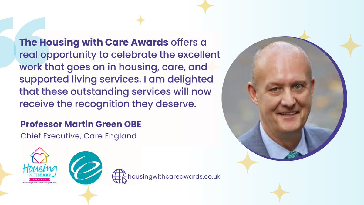 Thank you to @CareEngland for supporting the 𝐇𝐨𝐮𝐬𝐢𝐧𝐠 𝐰𝐢𝐭𝐡 𝐂𝐚𝐫𝐞 𝐀𝐰𝐚𝐫𝐝𝐬

“The Awards offers a real opportunity to celebrate the excellent work that goes on in housing, care & supported living services”

@ProfMartinGreen 
Nominate now:bit.ly/3nmlYyq