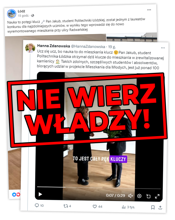 KlaudiaDomagala's tweet photo. NIE WIERZ I NIE UFAJ WŁADZY ‼ Historia prawdziwa. W 2015 roku zostałam laureatką konkursu Urzędu Miasta Łodzi dla najlepszych studentów łódzkich uczelni, jako jedna z 15 osób. Kluczy do wyremontowanego miejskiego mieszkania, którego możliwość najmu była nagrodą, nie dostałam do dzisiaj 🙂

Jak do tego doszło? Po procesie "rekrutacyjnym", składaniu wniosków, opinii itd. właściwa komisja Rady Miasta Łodzi wraz z przedstawicielami uczelni wyższych w Łodzi opublikowała listę 15 "najlepszych z najlepszych". Udało mi się na niej znaleźć! To, pomijając aspekt mieszkania, było dla mnie ogromne wyróżnienie. Będąc wpisana na listę laureatów latem 2015 roku otrzymałam z Urzędu Miasta Łodzi informację, że mam oczekiwać na umówienie się na przekazanie kluczy. Ponieważ termin umowy naszego ówczesnego mieszkania dobiegał końca (bez opcji przedłużenia) zaczęliśmy sami dopytywać się o sprawę i usłyszeliśmy, że "jest problem", ale zakazano nam robić cokolwiek i kazano czekać. Kilka dni później dowiedziałam się z mediów, że klucze na uroczystym spotkaniu przekazano 15 osobom. Problem w tym, że mnie tam nie było, a byłam za to na liście 15 osób potwierdzonych przez komisję Rady Miasta Łodzi. Kto otrzymał mieszkanie za mnie? Nie wiem do dzisiaj. Na jakiej podstawie? Nie wiadomo. Lista laureatów, przynajmniej według moich informacji, nigdy nie została zmieniona. 

Pozostawiono mnie więc w sytuacji, gdy w 3 miesiącu ciąży, tuż przed świętami Bożego Narodzenia, nie mieliśmy z mężem gdzie mieszkać. I to tylko dlatego, że byłam dobrą i aktywną studentką, poza studiami pracującą i działającą w kole naukowym, a także dlatego, że zaufałam Hannie Zdanowskiej, radnym PO i Lewicy oraz Urzędowi Miasta Łodzi. 

Co gorsza, każdy miał to gdzieś. Ot, deklaracje polityków kontra brutalna rzeczywistość. 

Sprawą nie chciała się zainteresować Hanna Zdanowska (odwiedzałam nawet jej gabinet i rozmawiałam z pracownikami, zostawiałam pisma), nie chciał zainteresować się przewodniczący komisji Rady Miasta, która opiniowała wnioski i przyznawała mieszkania, nie chciała zainteresować się opinia publiczna, nie chcieli zainteresować się na poważnie urzędnicy. Zmowa milczenia, jedni ignorowali, kolejni nam po prostu nie wierzyli - ta sytuacja była zbyt absurdalna, aby była prawdziwa. W ramach prób dotarcia do jakichkolwiek informacji usłyszeliśmy od jednej z urzędniczek, że "kazano" jej zająć się moim wnioskiem już po publikacji nazwisk i listy... tylko, że urzędnicy nie wiedzieli jak i na jakiej podstawie. Pokazywała pisma z potwierdzeniem tego co mówi, oczywiście z prośbą o poufność, bo "nie powinna". Inni z kolei obiecywali, że dostaniemy mieszkanie w kolejnym konkursie w pierwszej kolejności. Jak pewnie już się spodziewacie: nic takiego się nie wydarzyło.  

Co więc z mężem zrobiliśmy? Potraktowaliśmy to jako lekcję. Lekcję tego, jak wygląda bezwzględność władzy, w jak daleko idącym stopniu są bezkarni, jak opinia publiczna i media przekazują to co chcą przekazać, a nie to co się naprawdę dzieje. Buta radnych i urzędników doprowadzała mnie na rozmowach z nimi do płaczu (ciąża nie pomagała, dziewczyny wiecie o czym piszę 😃 ), ale odpowiedzią z ich strony była jeszcze większa bezczelność. Z drobnymi "ludzkimi" wyjątkami i odruchami za które dziękuję, o ile zainteresowani to czytają. To naprawdę nie był moment na taki stres i zamartwianie się o dach nad głową. 

Dlatego wzięliśmy sprawy w swoje ręce w imię zasady "umiesz liczyć, licz na siebie". Wynajęliśmy mieszkanie. Co prawda kawalerkę, bo w kilka dni nic lepszego się nie udało, ale nie chcieliśmy wyjechać z Łodzi. Za bardzo się z nią związaliśmy. Na czas ciąży i pierwszych miesięcy po porodzie wystarczyło. Pracowaliśmy (i pracujemy) dzień i noc, uczyliśmy się, rozwijaliśmy, oszczędzaliśmy każdy grosz, aby w efekcie kupić własne, wymarzone mieszkanie w centrum Łodzi. Pomogli w tym też bliscy 🙂 Teraz w tym mieszkaniu mieszkamy już z trójką dzieci, natomiast mamy to na czym po wspomnianej na wstępie smutnej lekcji nam zależało: NIEZALEŻNOŚĆ, WOLNOŚĆ i spokój. To, że nie jesteśmy już w jakimkolwiek stopniu uzależnieni od urzędników w zakresie tego gdzie i jak mieszkamy. No... chyba że zamkną nam wjazd na parking na prawie 8 miesięcy z powodu "rewitalizacji", albo urzędnicy w Warszawie i Brukseli będą kontynuować swoją szaloną politykę klimatyczną, ale to temat na inne wpisy 😅 Natomiast osiągnęliśmy coś do czego wspólnie dążyliśmy. Nie poddając się, gdy na swojej drodze mieliśmy rzucane kłody pod nogi, a niepokój o jutro przerażał nas dzień i noc. A może, tak właśnie miało być? Cóż, niezbadane są Jego wyroki 🙂

Ciekawostka. Gdy byliśmy na etapie szukania mieszkania do kupna (około 1-1,5 roku później) odezwali się do nas przerażeni urzędnicy Urzędu Miasta Łodzi. Kazali pojawić nam się w urzędzie, bo odkryli "nieprawidłowości" w naszej sprawie. No, rychło w czas. Na samym spotkaniu pojawiły się wysoko postawione urzędniczki i kierowniczki. Po długim czasie kluczenia, nieporadnych wyjaśnień i braku odpowiedzi na pytania otrzymaliśmy propozycję: zostaniemy wpisani na kolejkę oczekiwania na mieszkanie komunalne. Takie mieszkanie otrzymalibyśmy po 4, może 5 latach. Na pewno nie będzie ono w wyremontowanej kamienicy. Natomiast w geście DOBREJ WOLI i z powodu tego, że jesteśmy POSZKODOWANI z powodu ich działań, postarają się, aby toaleta była w mieszkaniu, a nie na korytarzu, ponieważ mamy małe dziecko. Z podkreśleniem, że tego nie gwarantują, ale postarają się.

Tacy łaskawi! 

A mogli zabić... 

Wyszliśmy, grzecznie dziękując za tą jakże hojną propozycję 🙂

Dlaczego piszę o tym dzisiaj? Cóż, nie tylko dzisiaj. Przypominam o tym OD WIELU LAT na profilu Urzędu Miasta Łodzi m. in. na Facebooku, ale teraz tego nie mogę zrobić... bo zostałam tam zablokowana (tematu też nie odpuszczę) 🙂 Ba, kilkukrotnie administratorzy profilu obiecywali przekazanie sprawy do właściwych organów i powrót z odpowiedzią, ale jak możecie się domyślać nie mam odpowiedzi do dzisiaj. Teraz Hanna Zdanowska na propagandowych zdjęciach i wideo chwali się kolejną edycją konkursu 🧐 Czy wyglądającego tak samo? Wnioski pozostawiam czytelnikom mojego profilu. 

Jeśli jednak sprawa cię zainteresowała, udostępnij, prześlij znajomym, niech usłyszą. Ja będę jak co roku, przy okazji każdego konkursu ją przypominała, aż do czasu, gdy sprawa po prostu zostanie wyjaśniona, a winni rozliczeni. Może przy okazji dowiem się też na jakiej podstawie i komu przyznano mieszkanie, które czekało na mnie. Z chęcią dowiedzą się też tego mieszkańcy oczekujący wiele lat na mieszkanie komunalne i słyszący, że "jest kolejka". Jeśli nie zrobi tego obecna władza, a przez prawie 9 lat nie potrafiła, to chyba najwyższy czas ją zmienić, bo jestem przekonana, że to tylko kropla w morzu, a "trupów w szafie" jest znacznie więcej 🙂