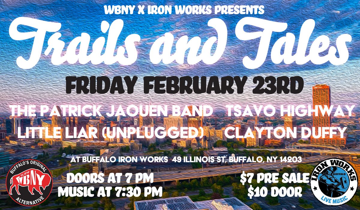 TONIGHT IS THE NIGHT!!! Tune in at 3pm today to hear The Patrick Jaouen Band Live on 91.3fm WBNY local show. 

Come on down to Buffalo Iron Works at 7pm to hear some great live local music. Presale $7  Door $10 tickets are available ironworks.com
